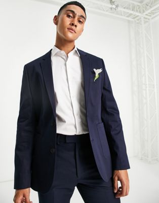 ASOS DESIGN wedding skinny blazer in cotton in navy