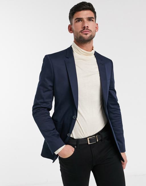 ASOS Design Wedding Skinny Blazer with Gold Buttons in Navy