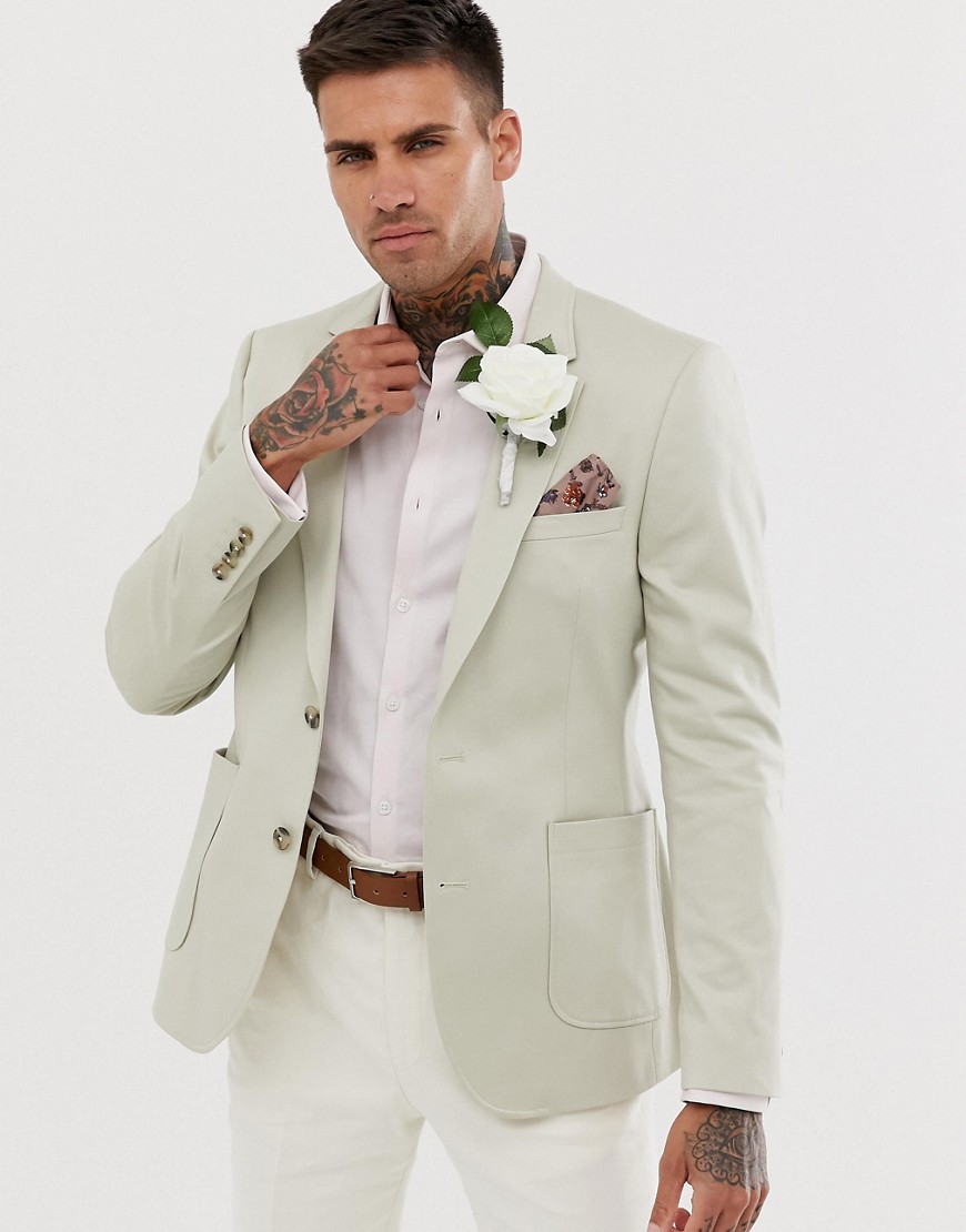 ASOS DESIGN wedding skinny blazer in stone cotton