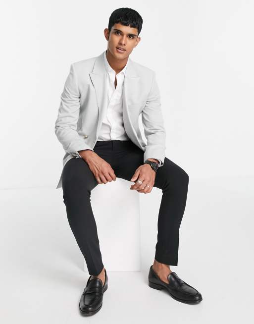 ASOS DESIGN Wedding - Skinny blazer met gouden knopen in ijsgrijs, 4 van 4