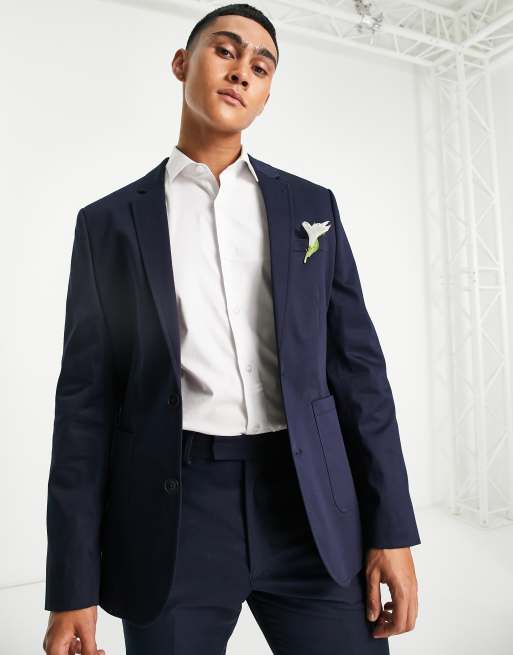 ASOS DESIGN Wedding - Skinny blazer van katoen in marineblauw