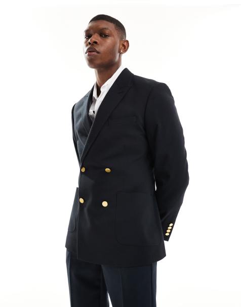 ASOS DESIGN wedding skinny blazer with gold buttons in black - view 1