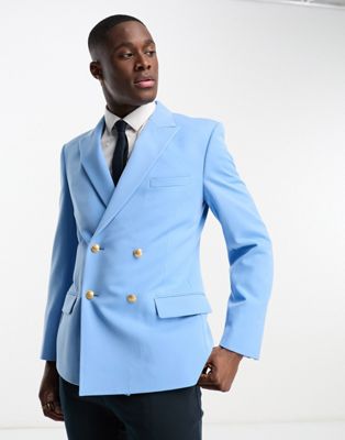 ASOS DESIGN wedding skinny blazer with gold buttons in blue
