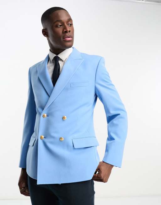 Light Blue Casual Blazer Two Button Notch Lapel