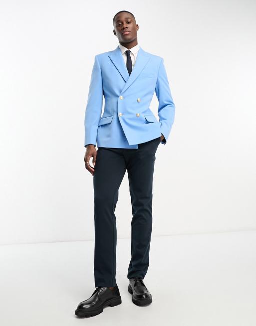 ASOS DESIGN wedding skinny blazer with gold buttons in blue