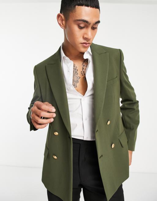 ASOS DESIGN wedding skinny blazer with gold buttons in sage green