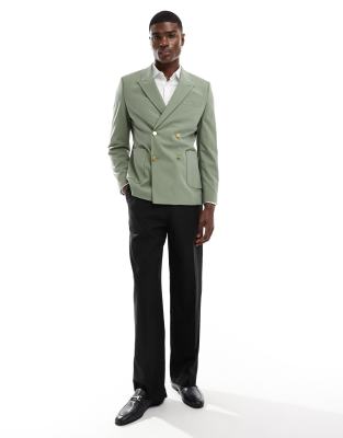 Asos Design Wedding Skinny Blazer With Gold Buttons In Green