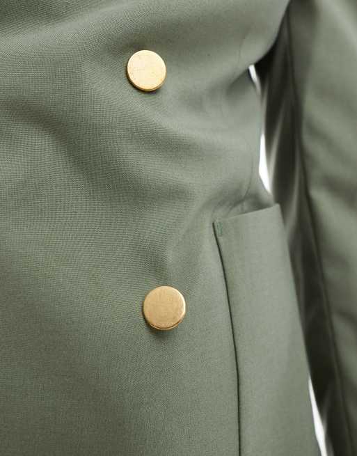 ASOS DESIGN wedding skinny blazer with gold buttons in green, 2 of 5