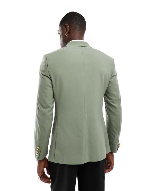 ASOS DESIGN wedding skinny blazer with gold buttons in green, 4 of 5