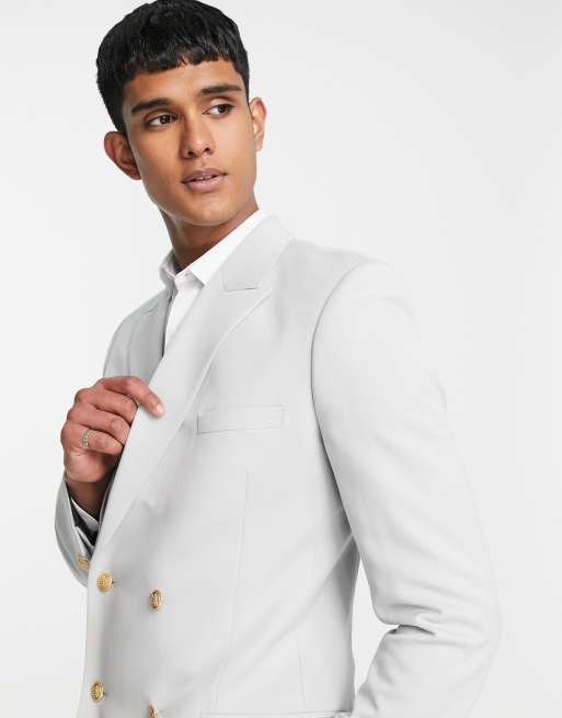 ASOS Design Wedding Skinny Blazer with Gold Buttons in Navy