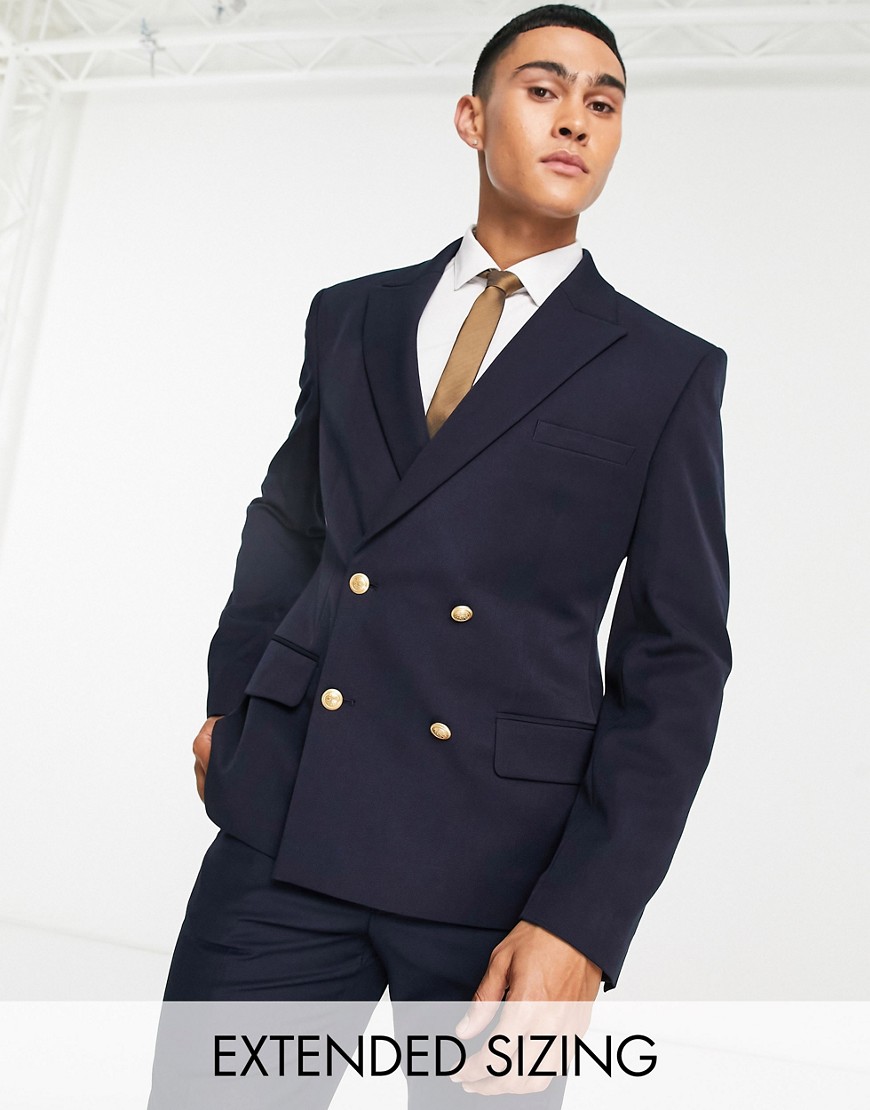 wedding skinny blazer with gold buttons in navy