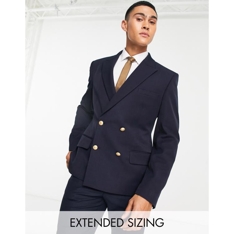 ASOS DESIGN Wedding - Blazer skinny doppiopetto nero con bottoni oro