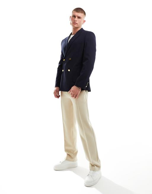 ASOS DESIGN wedding skinny blazer with gold buttons in navy | ASOS