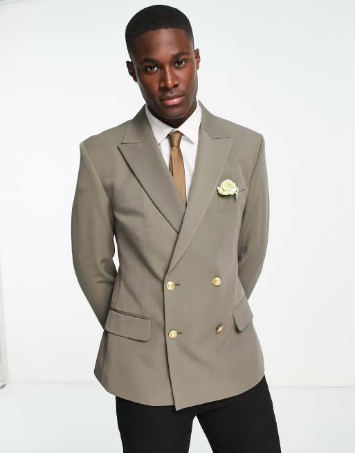 ASOS DESIGN wedding skinny blazer with gold buttons in sage green