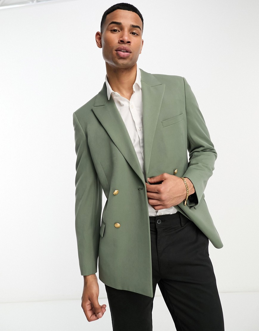 ASOS DESIGN wedding skinny blazer with gold buttons in sage green