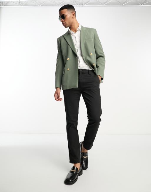 ASOS Design Wedding Skinny Blazer with Gold Buttons in Sage Green