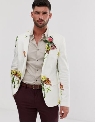 ASOS DESIGN wedding skinny blazer with white based floral | ASOS