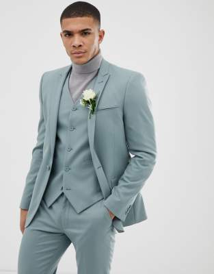 ASOS DESIGN wedding skinny suit jacket in pastel blue Blue