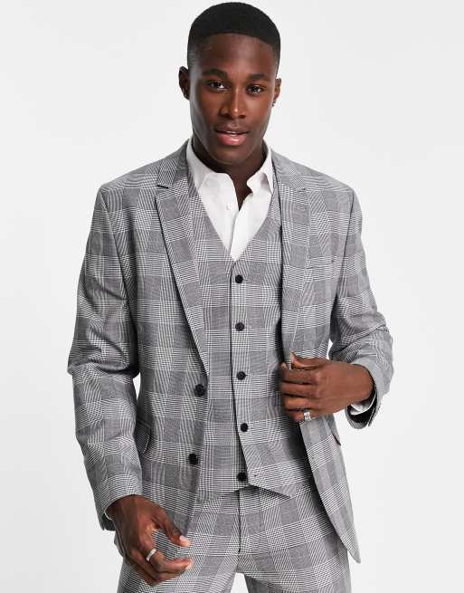 ASOS DESIGN Wedding - Skinny colbert in zwart met dun ruitje