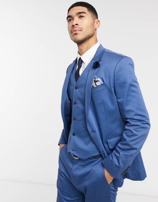 ASOS DESIGN wedding - Skinny colbert van stretchkatoen in blauw