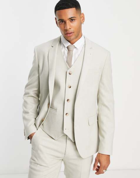 ASOS DESIGN Wedding - Skinny colbert van wolmix met mandensteek textuur in stone - view 1