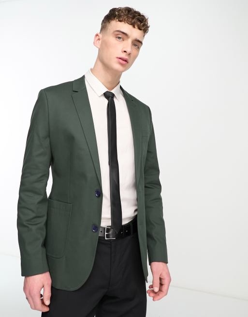 ASOS DESIGN wedding skinny blazer with gold buttons in sage green