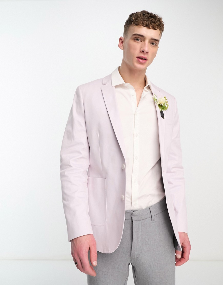 ASOS DESIGN wedding skinny cotton blazer in lilac-Purple