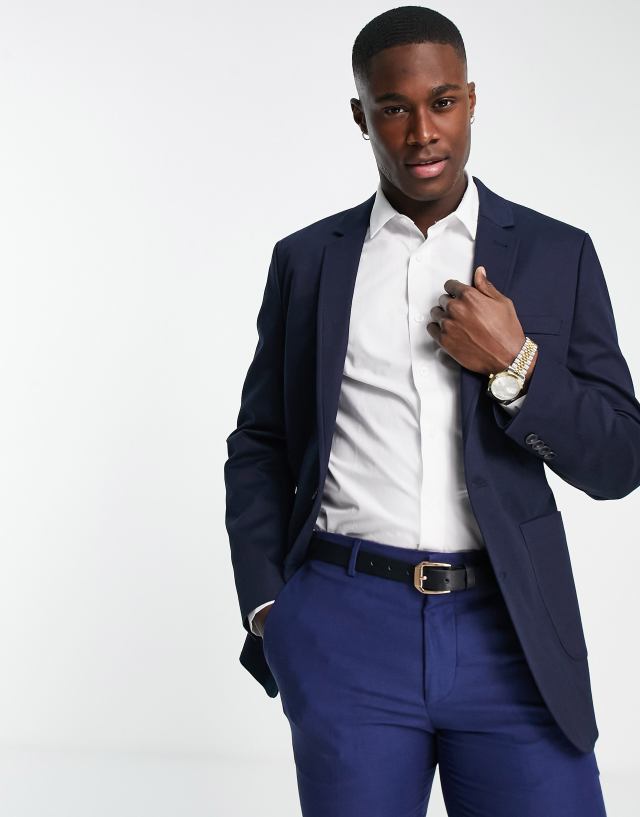 ASOS DESIGN - wedding skinny cotton blazer in navy