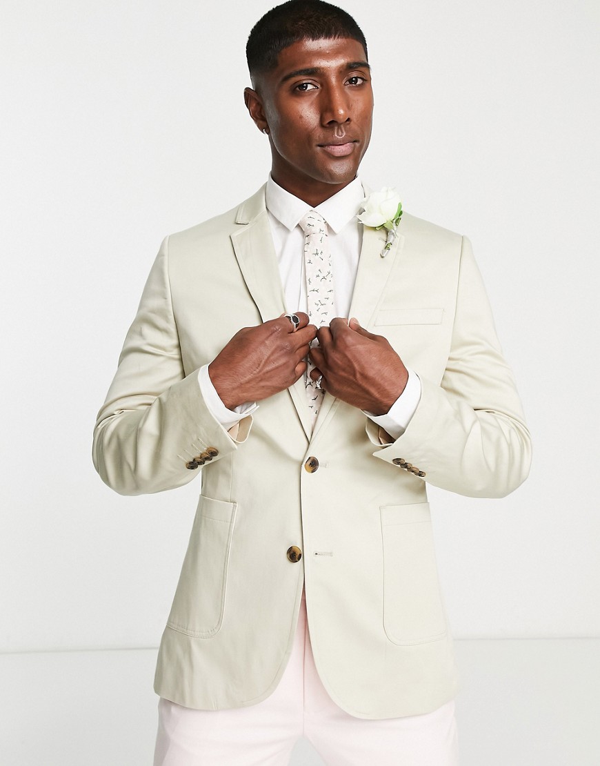 wedding skinny cotton blazer in stone-Neutral
