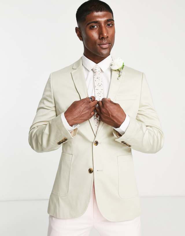 ASOS DESIGN wedding skinny cotton blazer in stone