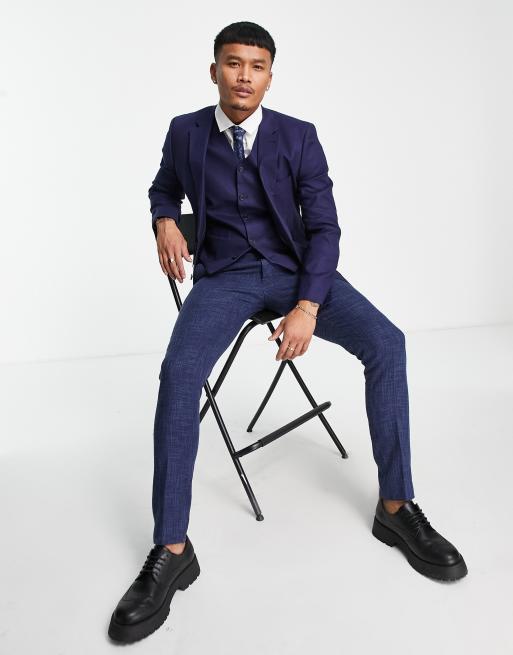 ASOS DESIGN wedding skinny cotton slub suit pants in blue | ASOS