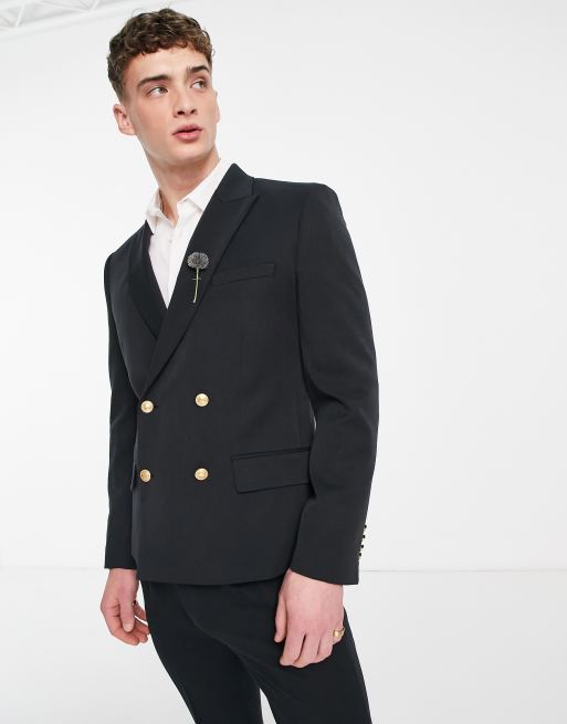 ASOS DESIGN Wedding skinny double breasted blazer in black ASOS