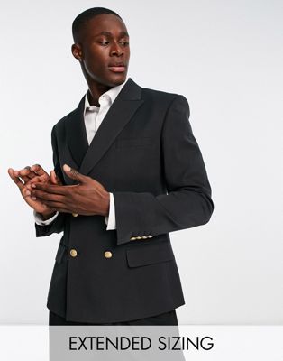 ASOS DESIGN wedding skinny double breasted blazer with gold buttons in black  - ASOS Price Checker
