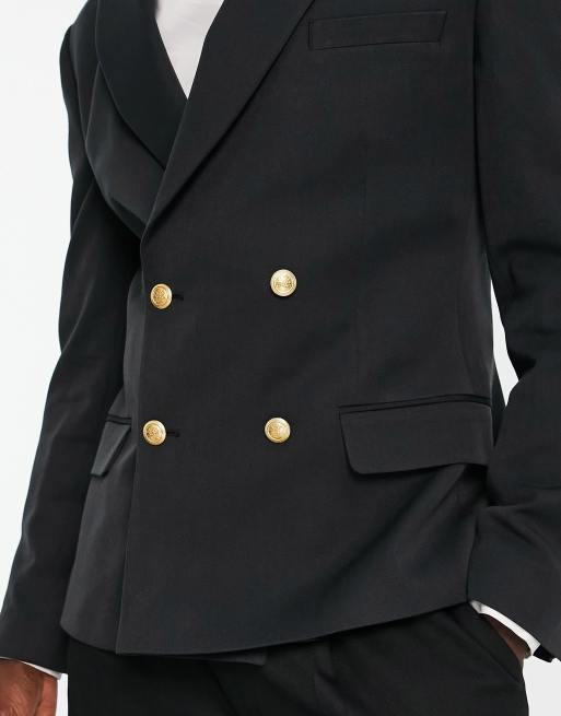 Mens black shop blazer gold buttons