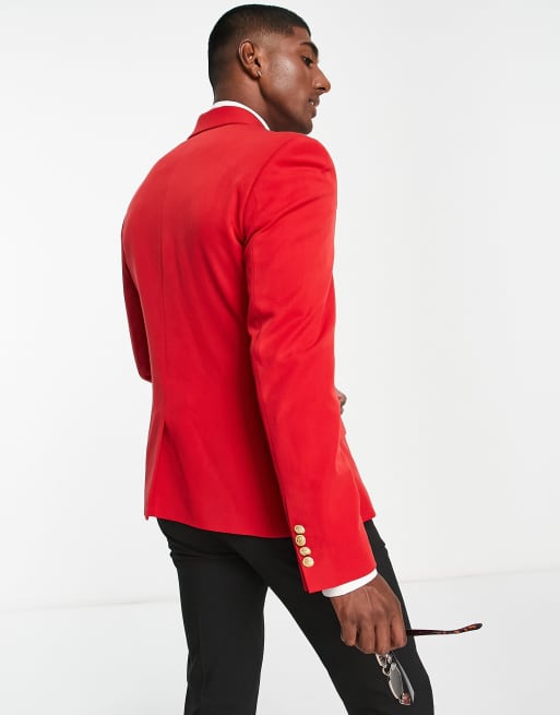 Men's Double Button Rhinestone Red Blazer