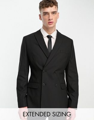 Asos Design Wedding Skinny Double Breasted Suit Jacket In Black