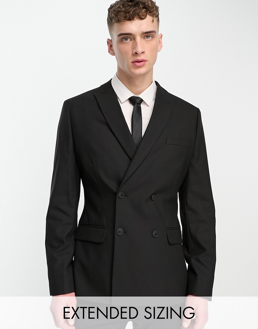 ASOS DESIGN wedding skinny double breasted suit jacket in black