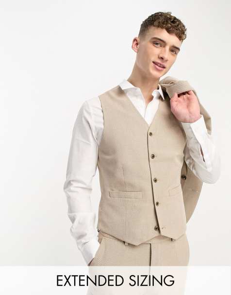 ASOS DESIGN Wedding - Skinny gilet van linnenmix met microtextuur in bruin - view 1