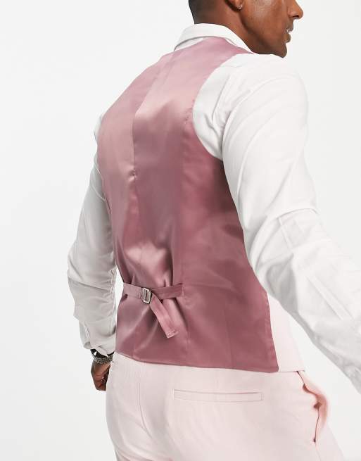 ASOS DESIGN Wedding - Skinny gilet van linnenmix met microtextuur in roze, 3 van 4