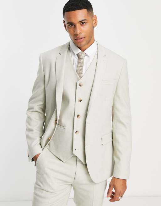 ASOS DESIGN Wedding - Skinny-habitjakke med kurveflettet tekstur i beige uldblanding  