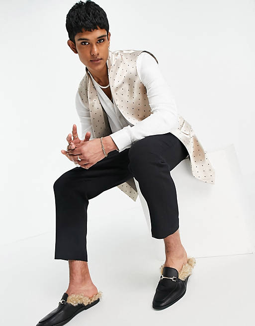ASOS Wedding Skinny Nehru Waistcoat With Mandarin Collar With Polka Dot for Men Mens Clothing Jackets Waistcoats and gilets 