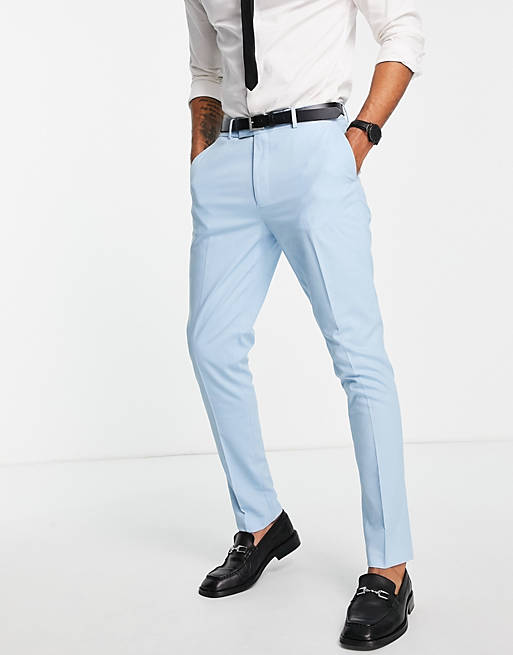 Men wedding skinny smart trousers in sky blue 