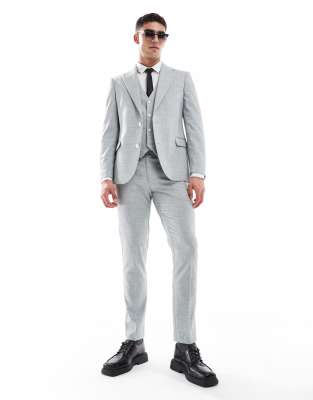 asos ASOS DESIGN wedding skinny suit in sage green melange texture