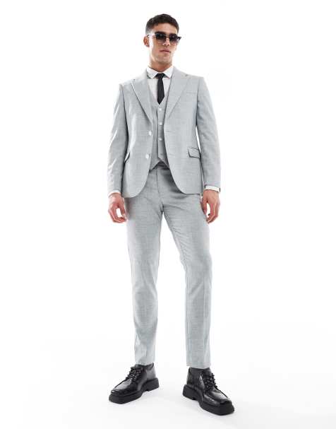 ASOS DESIGN wedding skinny suit in sage green melange texture - view 1