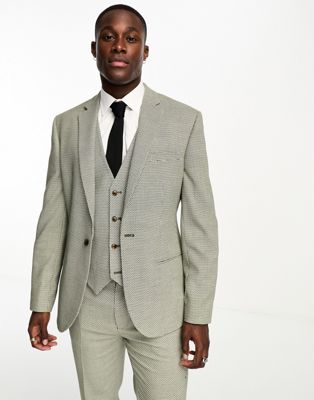 Asos Design Wedding Skinny Suit Jacket In Birdseye Texture In Green