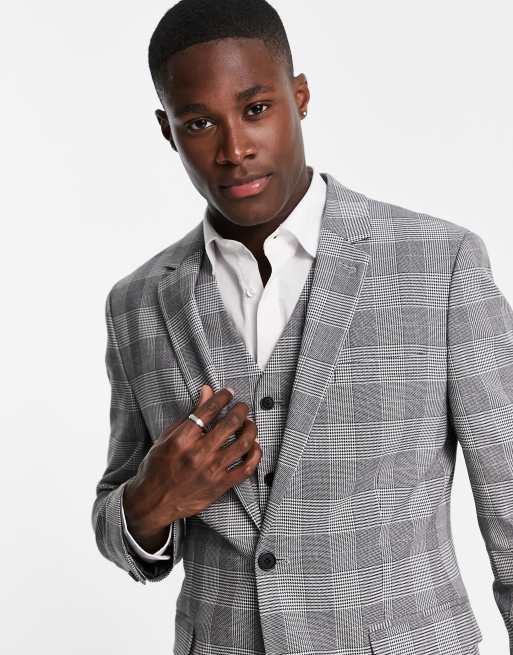 ASOS DESIGN wedding skinny suit jacket in black window check, 2 of 4