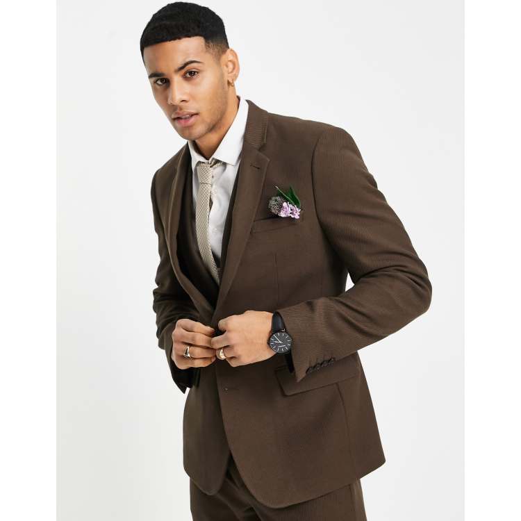 ASOS DESIGN wedding skinny suit jacket in brown twill