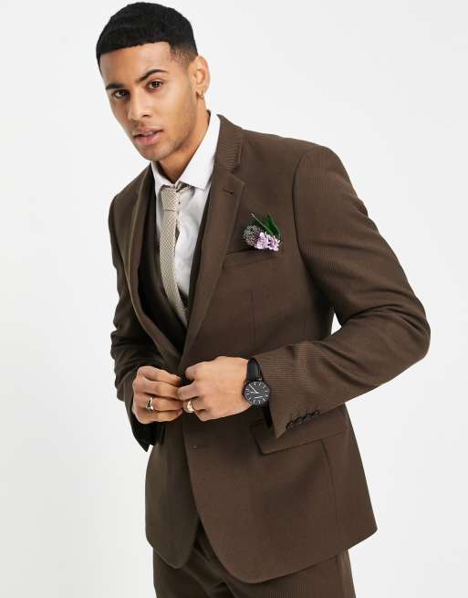 ASOS DESIGN skinny double breasted suit jacket in chocolate brown