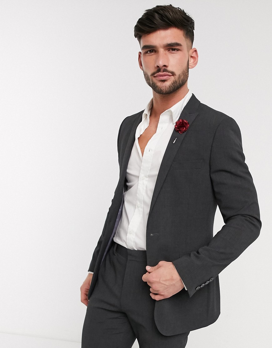 ASOS DESIGN wedding skinny suit jacket in charcoal four way stretch-Grey