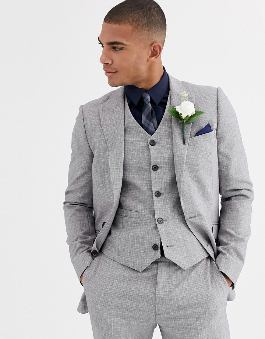 ASOS DESIGN wedding skinny suit jacket in crosshatch in grey